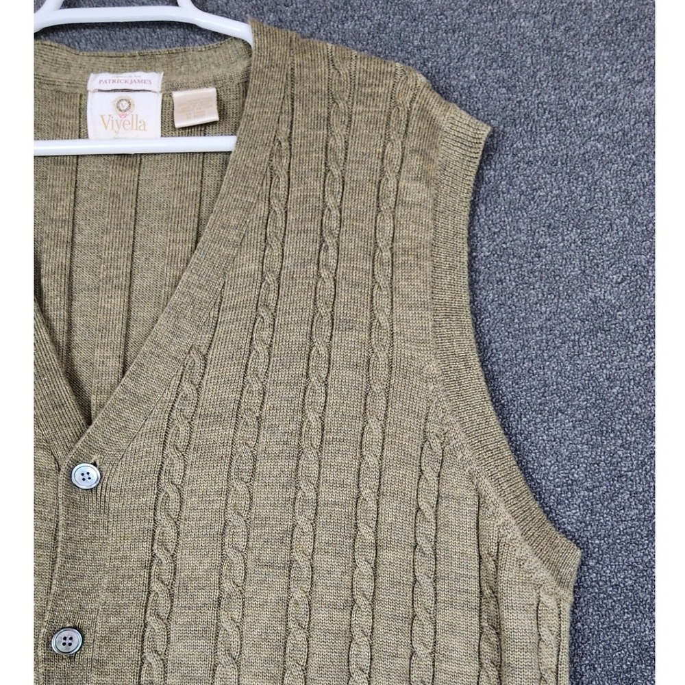 Patrick James Viyella‎ Mens Merino Wool Cable Knit Sleeveless Cardigan Vest L - Picture 2 of 9